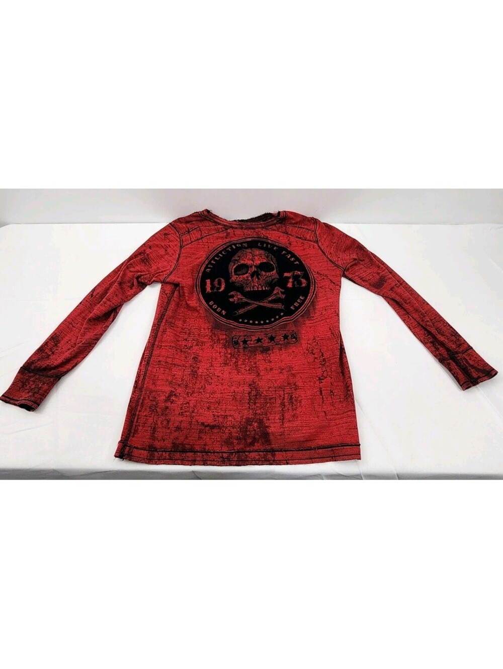 Affliction Men's XL Reversible Red Black Long Sleeve Thermal Shirt Skull Angel